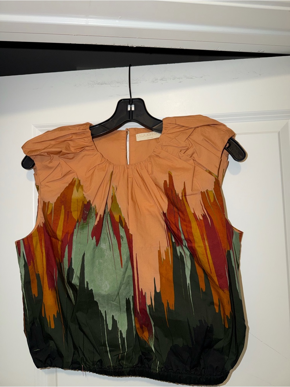 Ulla Johnson Multicolor Abstract Print Silk Blouse - Rust, Olive, Forest